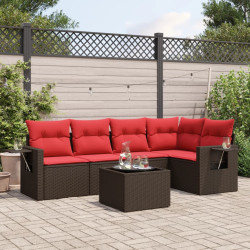 Conjunto de sofá de jardim com 6 peças e almofadas em rattan sintético marrom