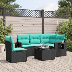 Conjunto de sofá de jardim com 6 peças e almofadas em rattan sintético preto