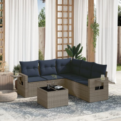 Conjunto de sofá de jardim com 6 peças e almofadas em rattan sintético cinza