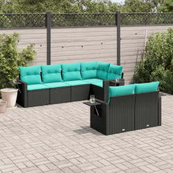 Conjunto de sofá de jardim com 7 peças e almofadas em rattan sintético preto