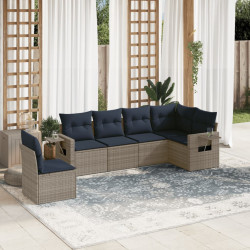 Conjunto de sofá de jardim com 6 peças e almofadas em rattan sintético cinza