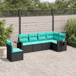 Conjunto de sofá de jardim com 6 peças e almofadas em rattan sintético preto
