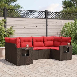 Conjunto de sofá de jardim com 6 peças e almofadas em rattan sintético marrom