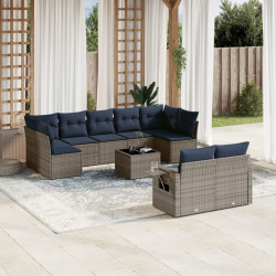 Conjunto de sofá de jardim com 10 peças e almofadas em rattan sintético cinza