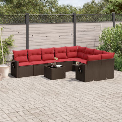 Conjunto de sofá de jardim com 10 peças e almofadas em rattan sintético marrom