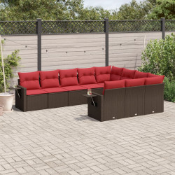 Conjunto de sofá de jardim com 10 peças e almofadas em rattan sintético marrom