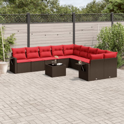 Conjunto de sofá de jardim com 11 peças e almofadas em rattan sintético marrom