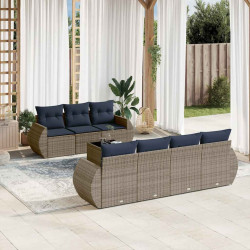 Conjunto de sofá de jardim com 8 peças e almofadas em rattan sintético cinza