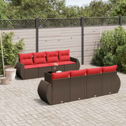 Conjunto de sofá de jardim com 9 peças e almofadas em rattan sintético marrom