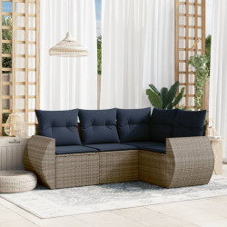 Conjunto de sofá de jardim com 4 peças e almofadas em rattan sintético cinza