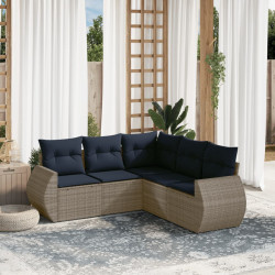 Conjunto de sofá de jardim de 5 peças com almofadas em rattan sintético cinza