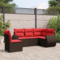 Conjunto de sofá de jardim de 5 peças com almofadas em rattan sintético marrom