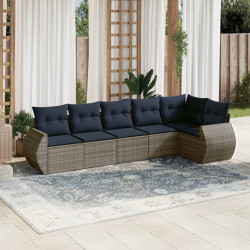 Conjunto de sofá de jardim com 6 peças e almofadas em rattan sintético cinza