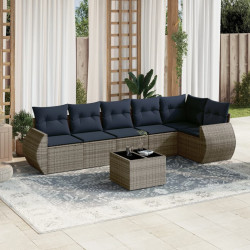 Conjunto de sofá de jardim com 7 peças e almofadas em rattan sintético cinza