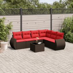 Conjunto de sofá de jardim com 7 peças e almofadas em rattan sintético marrom