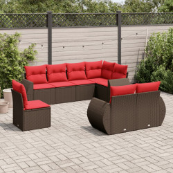 Conjunto de sofá de jardim com 8 peças e almofadas em rattan sintético marrom