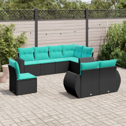 Conjunto de sofá de jardim com 8 peças e almofadas em rattan sintético preto