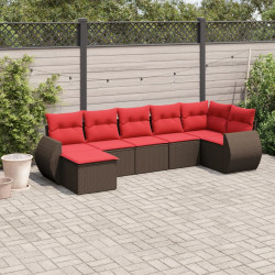 Conjunto de sofá de jardim com 7 peças e almofadas em rattan sintético marrom
