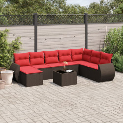 Conjunto de sofá de jardim com 9 peças e almofadas em rattan sintético marrom