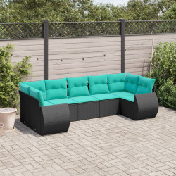 Conjunto de sofá de jardim com 7 peças e almofadas em rattan sintético preto