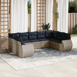 Conjunto de sofá de jardim de 9 peças com almofadas em rattan sintético cinza