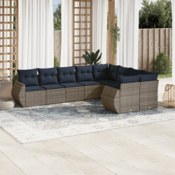 Conjunto de sofá de jardim de 9 peças com almofadas em rattan sintético cinza