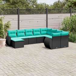 Conjunto de sofá de jardim com 10 peças e almofadas em rattan sintético preto