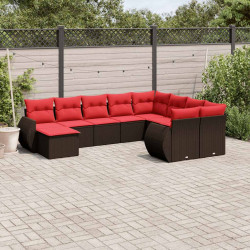 Conjunto de sofá de jardim com 10 peças e almofadas em rattan sintético marrom