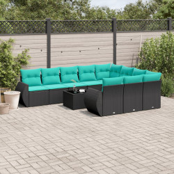 Conjunto de sofá de jardim com 11 peças e almofadas em rattan sintético preto