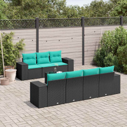 Conjunto de sofá de jardim com 8 peças e almofadas em rattan sintético preto
