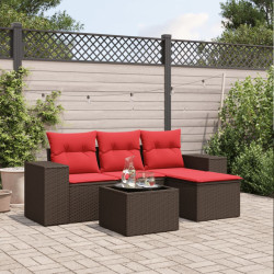 Conjunto de sofá de jardim de 5 peças com almofadas em rattan sintético marrom