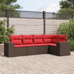 Conjunto de sofá de jardim de 5 peças com almofadas em rattan sintético marrom