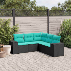 Conjunto de sofá de jardim de 5 peças com almofadas em rattan sintético preto