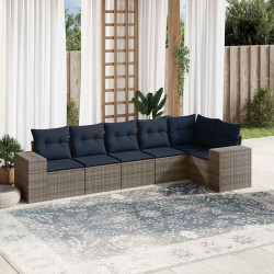 Conjunto de sofá de jardim com 6 peças e almofadas em rattan sintético cinza