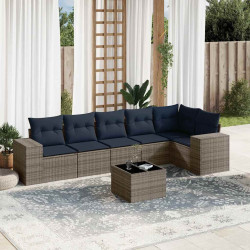 Conjunto de sofá de jardim com 7 peças e almofadas em rattan sintético cinza