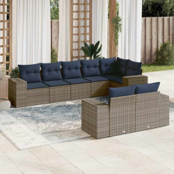 Conjunto de sofá de jardim com 8 peças e almofadas em rattan sintético cinza