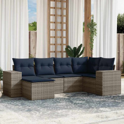 Conjunto de sofá de jardim com 6 peças e almofadas em rattan sintético cinza