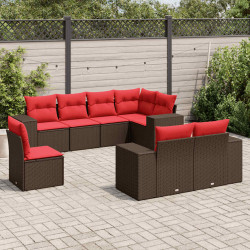 Conjunto de sofá de jardim com 8 peças e almofadas em rattan sintético marrom