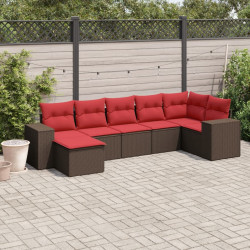 Conjunto de sofá de jardim com 7 peças e almofadas em rattan sintético marrom