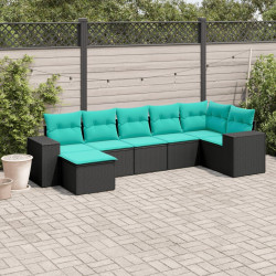 Conjunto de sofá de jardim com 7 peças e almofadas em rattan sintético preto