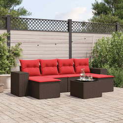 Conjunto de sofá de jardim com 7 peças e almofadas em rattan sintético marrom