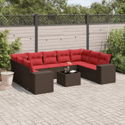Conjunto de sofá de jardim com 10 peças e almofadas em rattan sintético marrom