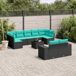 Conjunto de sofá de jardim com 10 peças e almofadas em rattan sintético preto