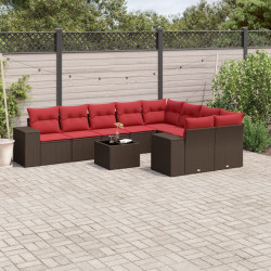 Conjunto de sofá de jardim com 10 peças e almofadas em rattan sintético marrom
