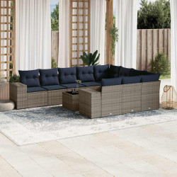 Conjunto de sofá de jardim com 11 peças e almofadas em rattan sintético cinza