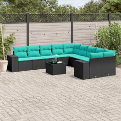 Conjunto de sofá de jardim com 11 peças e almofadas em rattan sintético preto