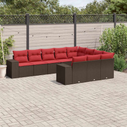 Conjunto de sofá de jardim com 10 peças e almofadas em rattan sintético marrom