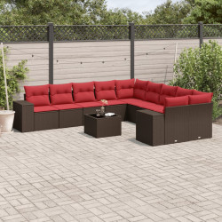 Conjunto de sofá de jardim com 11 peças e almofadas em rattan sintético marrom