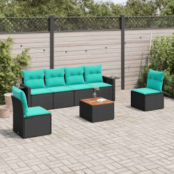Conjunto de sofá de jardim com 7 peças e almofadas em rattan sintético preto