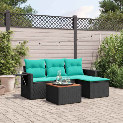Conjunto de sofá de jardim de 5 peças com almofadas em rattan sintético preto
